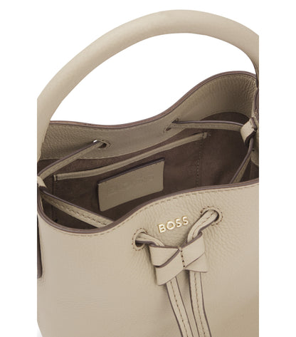 Leather bucket bag with logo lettering
