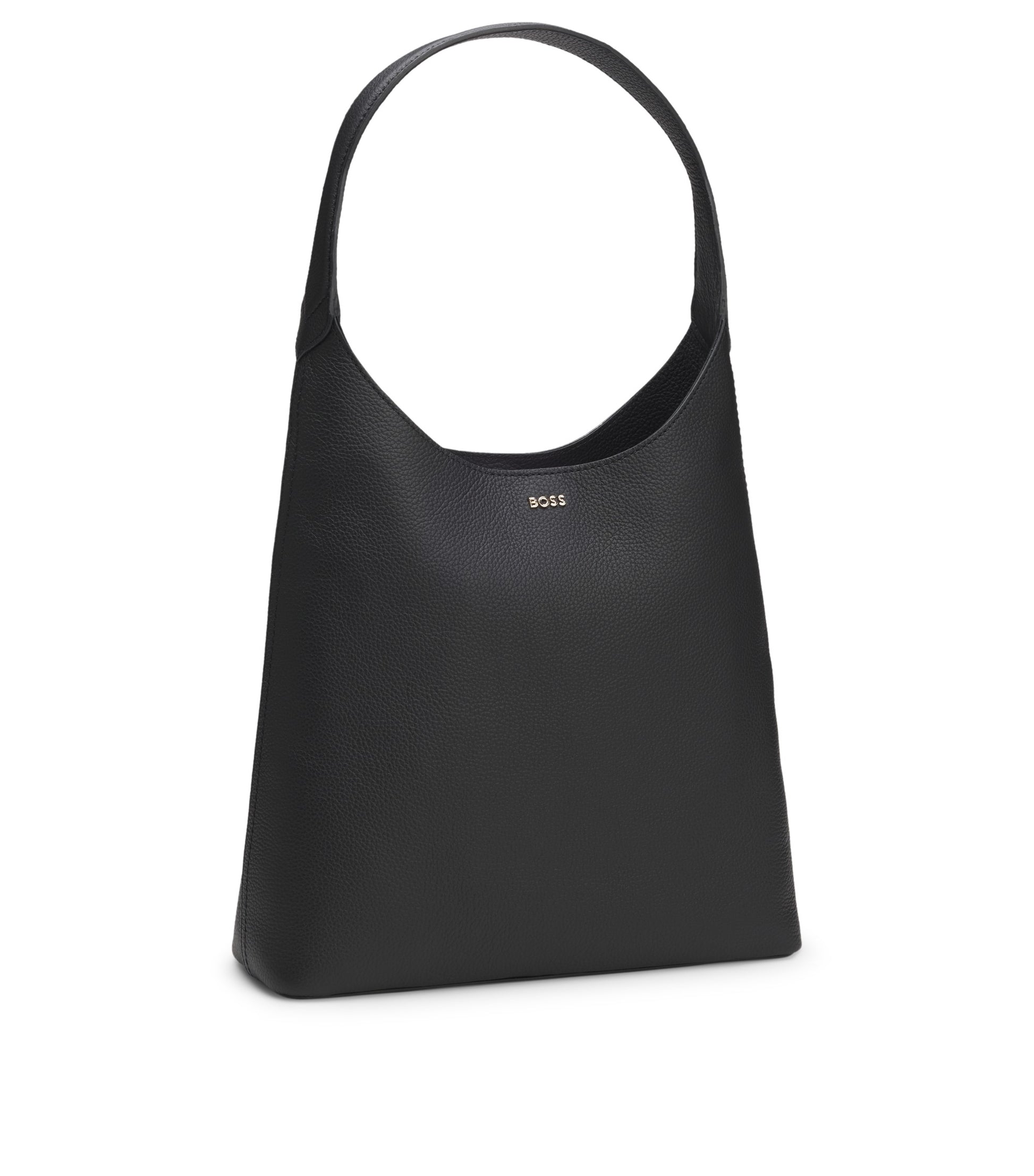 Hobo bag in leather with metallic logo lettering