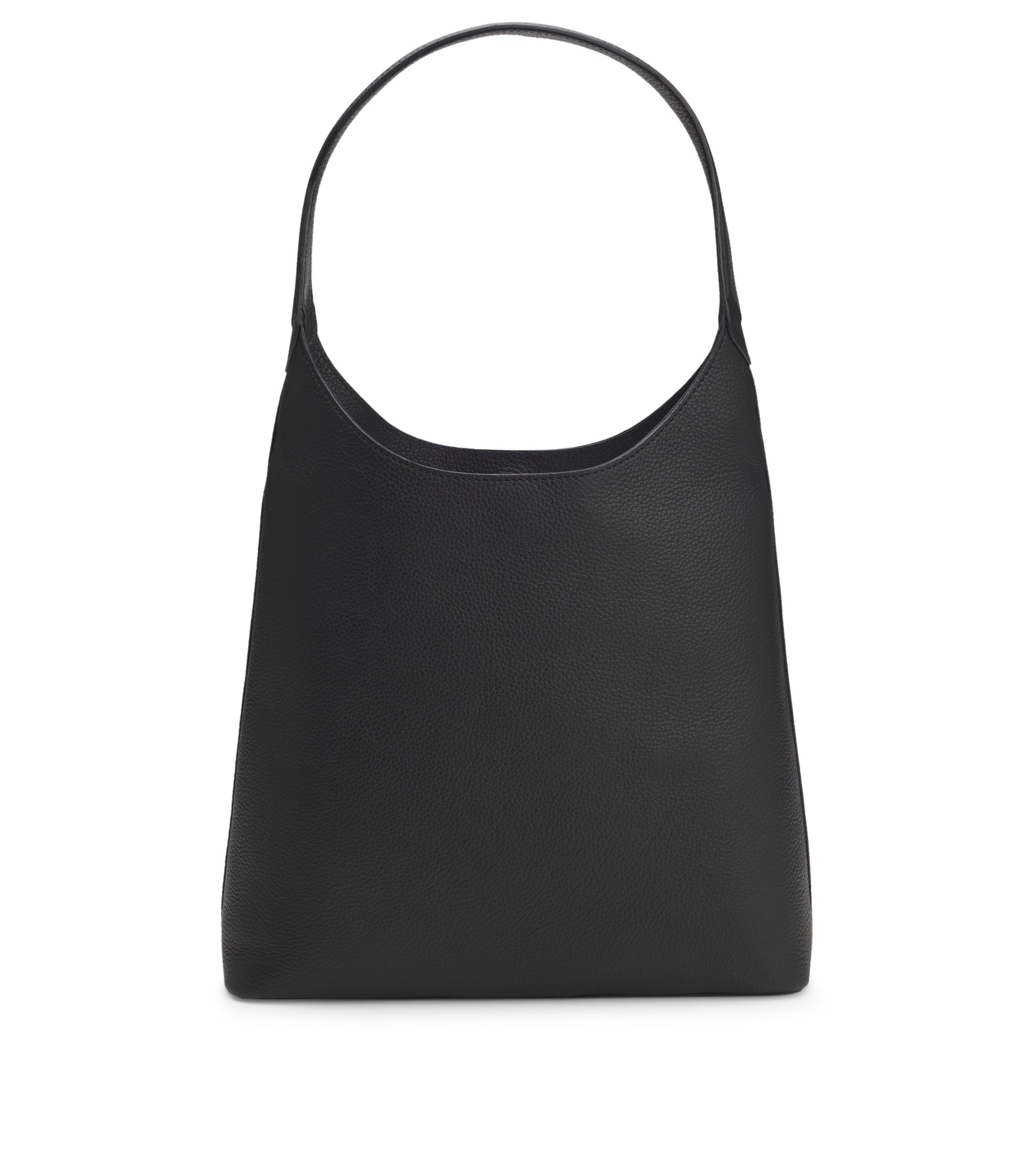 Hobo bag in leather with metallic logo lettering