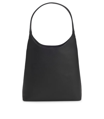 Hobo bag in leather with metallic logo lettering