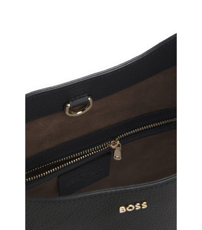 Hobo bag in leather with metallic logo lettering