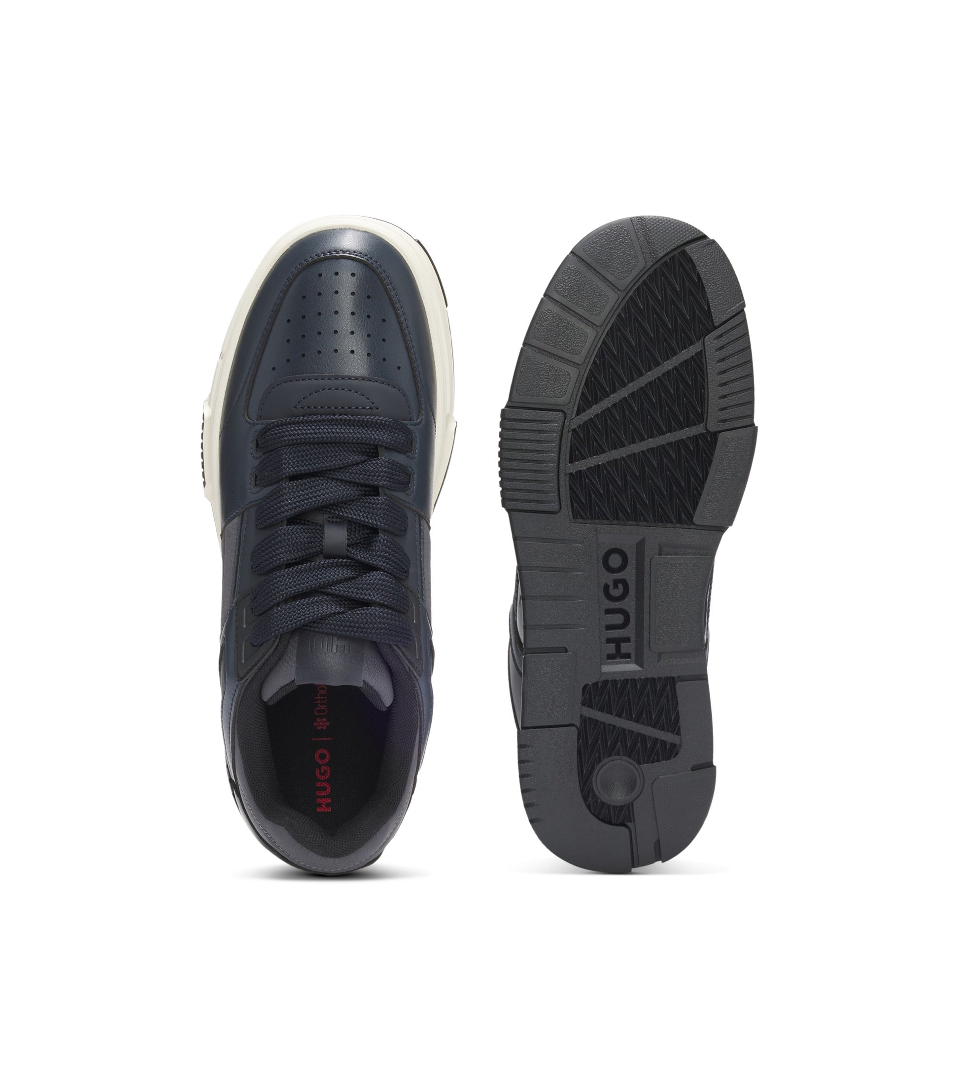 Lace-up trainers with patent trims