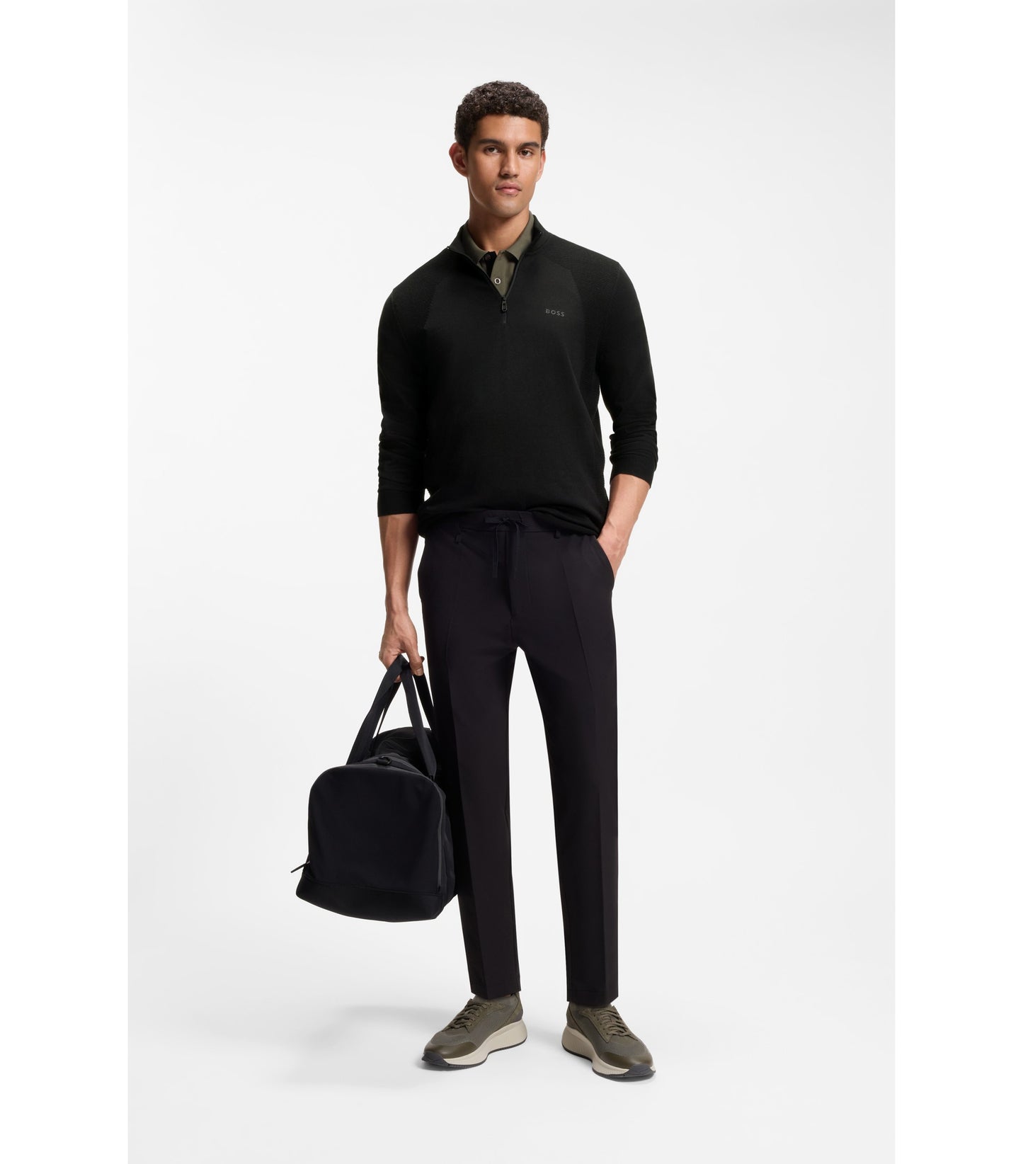Zip-neck sweater in a cotton blend