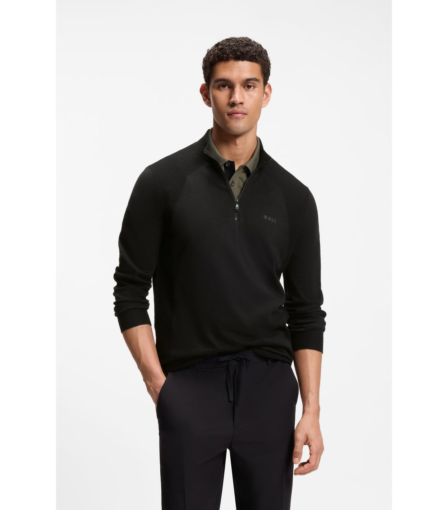 Zip-neck sweater in a cotton blend