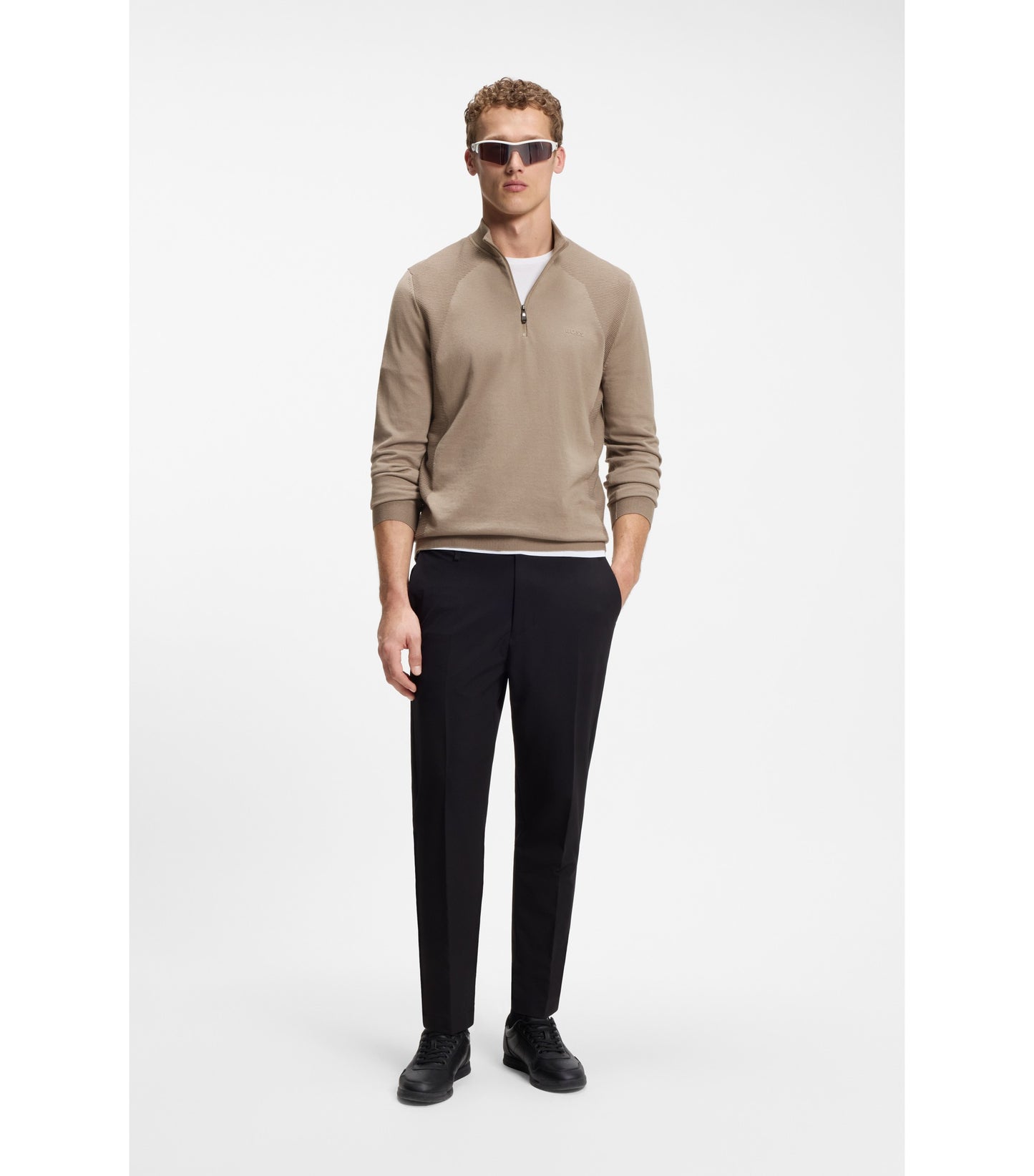 Zip-neck sweater in a cotton blend