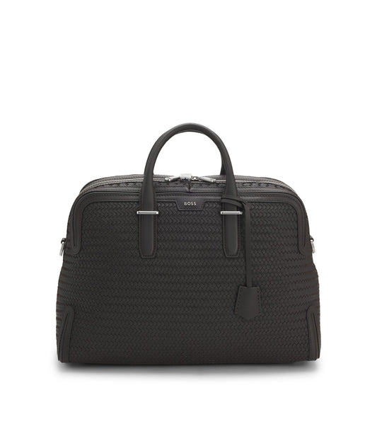 Woven-leather holdall with silver-tone logo