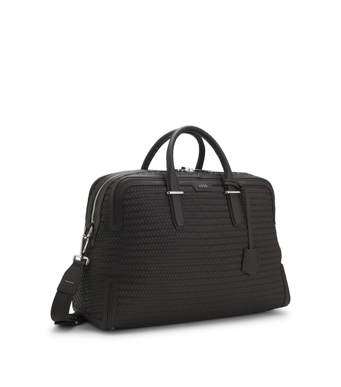 Woven-leather holdall with silver-tone logo