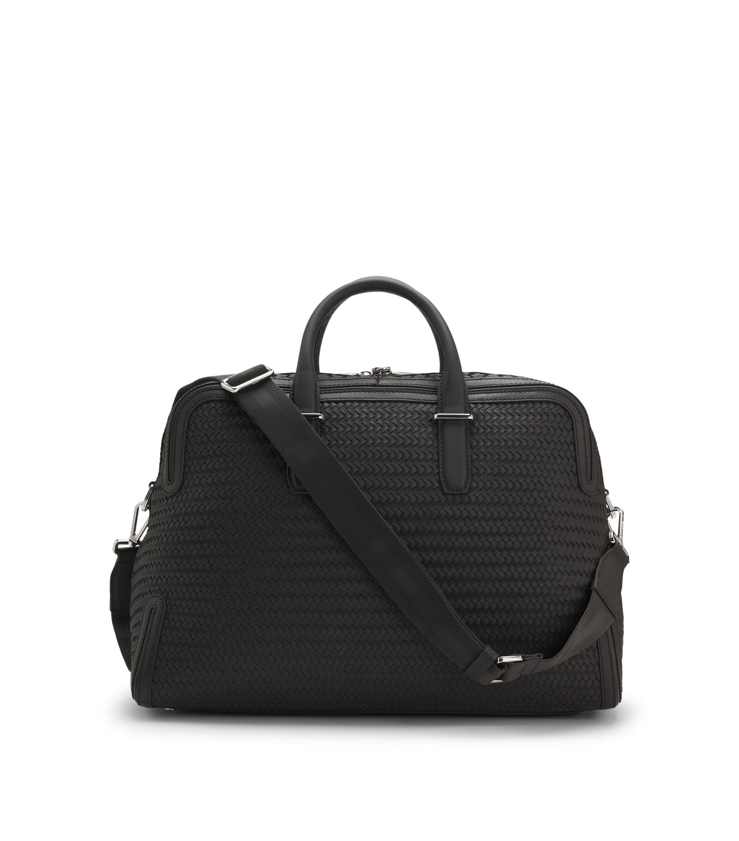 Woven-leather holdall with silver-tone logo