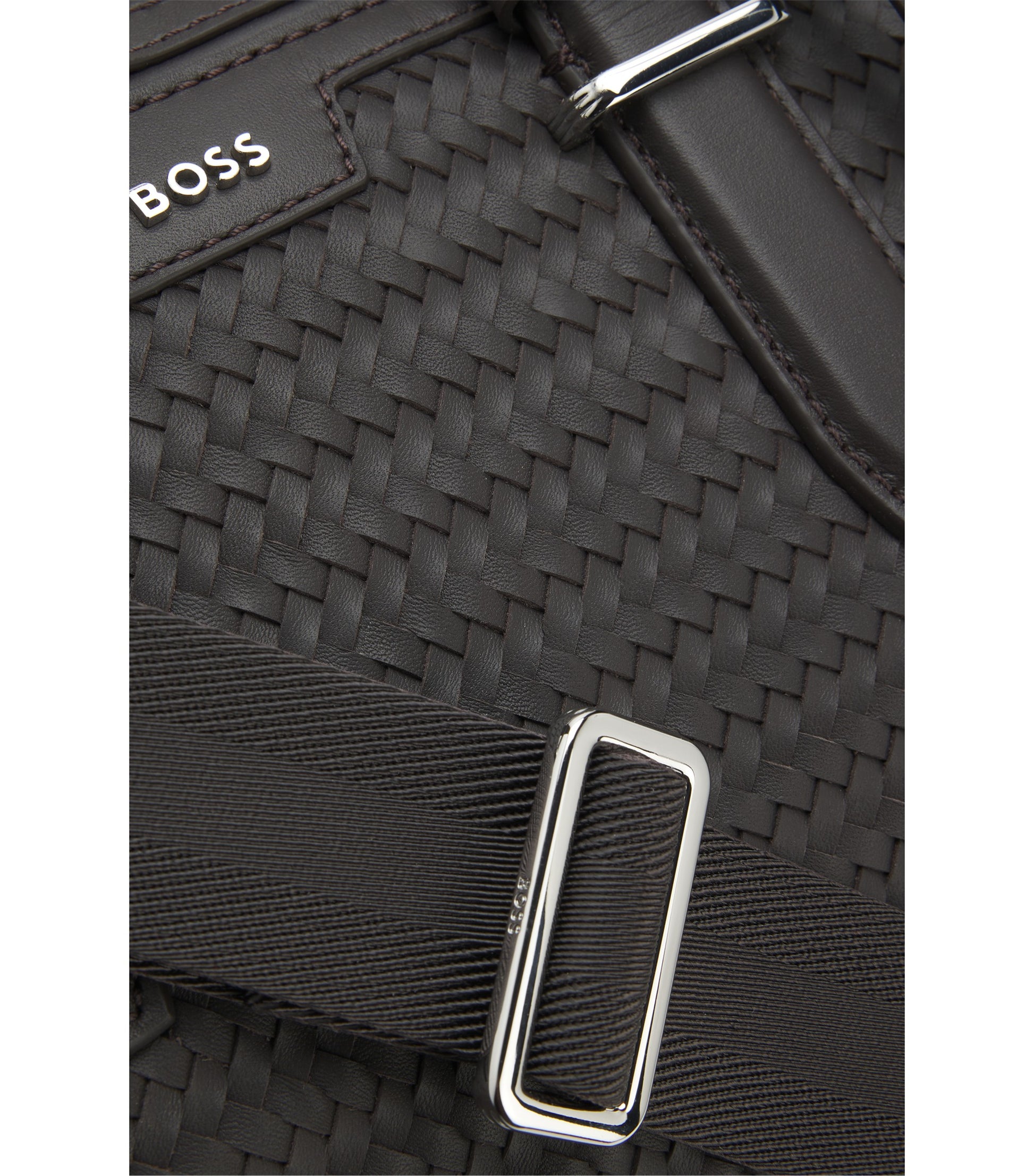 Woven-leather holdall with silver-tone logo