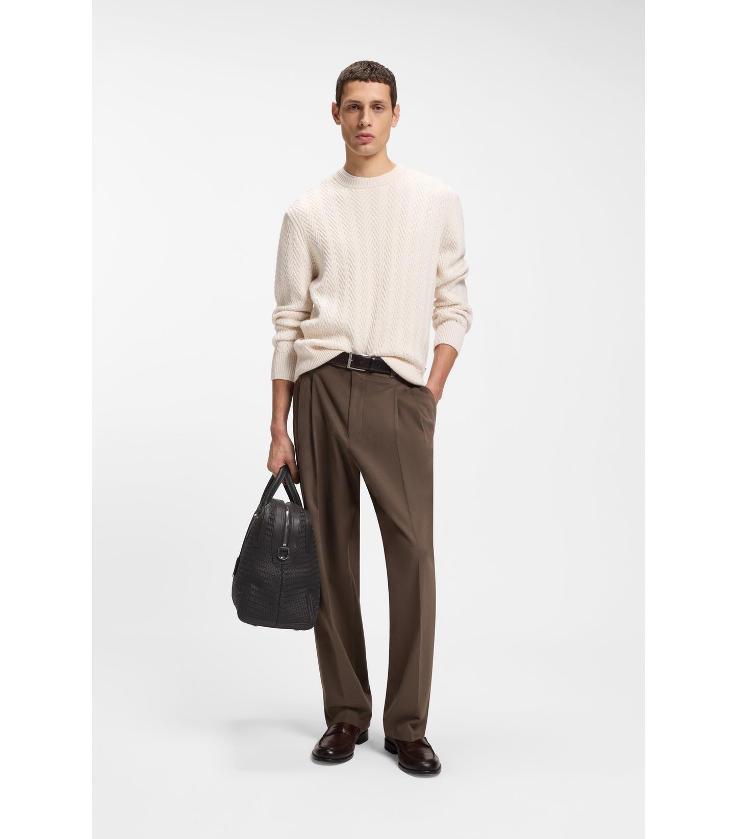 Woven-leather holdall with silver-tone logo