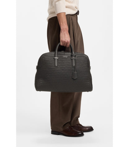 Woven-leather holdall with silver-tone logo