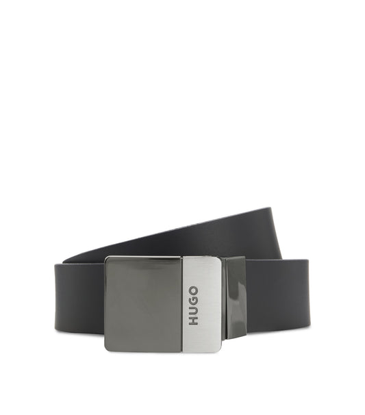 Reversible Italian-leather belt with two buckles