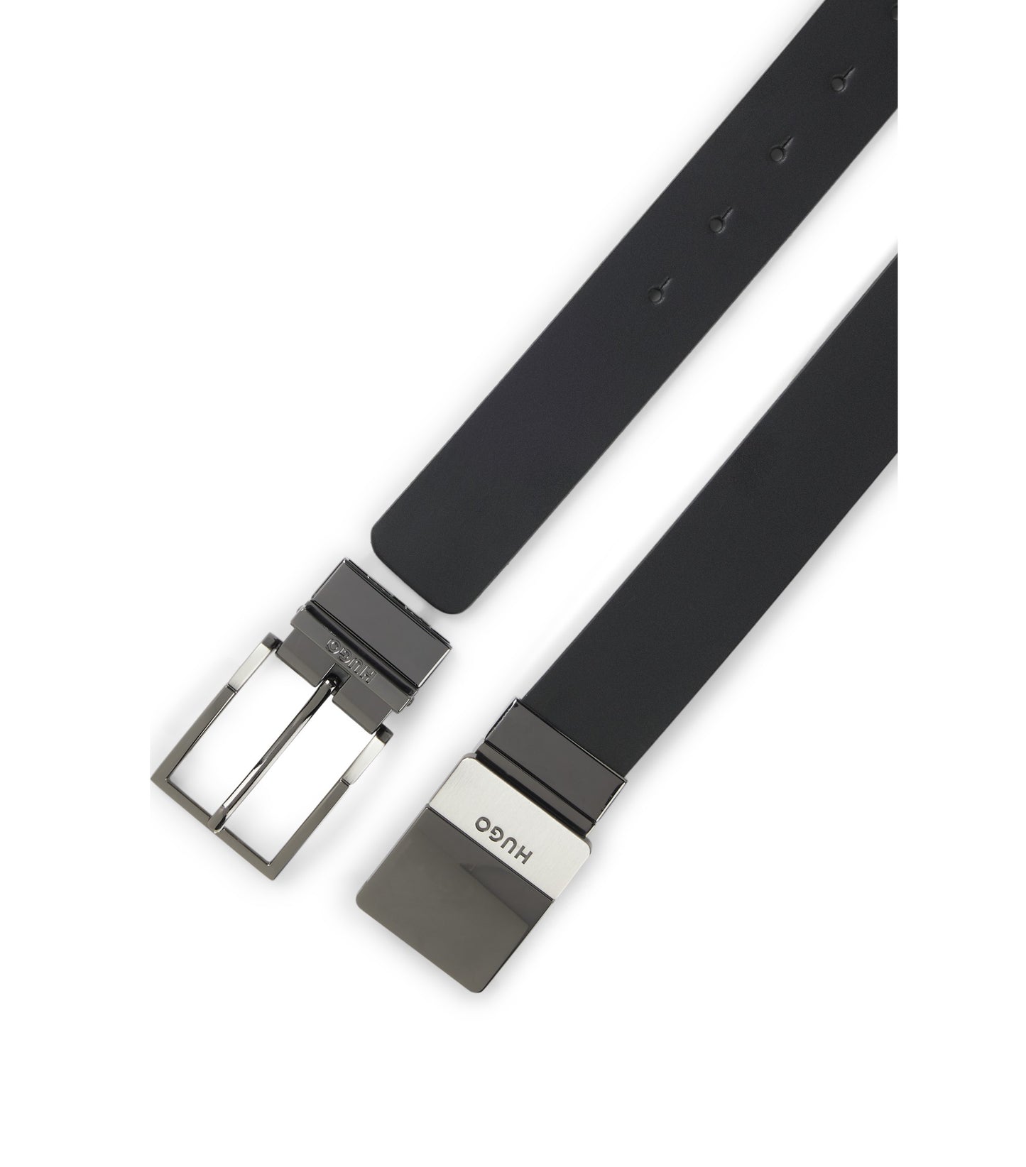 Reversible Italian-leather belt with two buckles