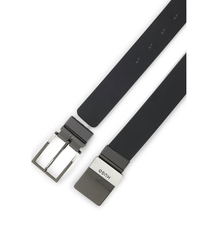 Reversible Italian-leather belt with two buckles
