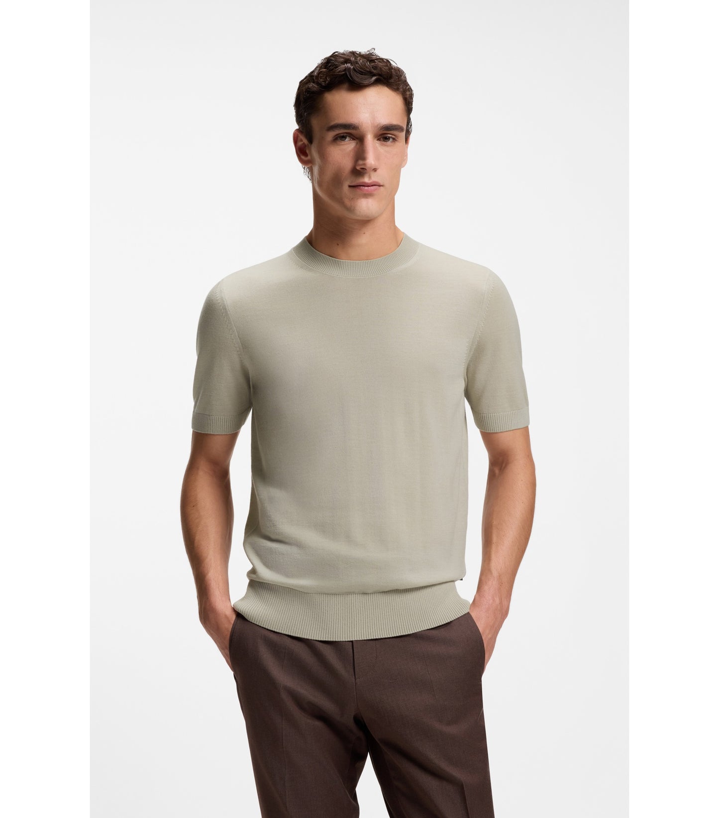 Short-sleeved knit T-shirt in merino wool