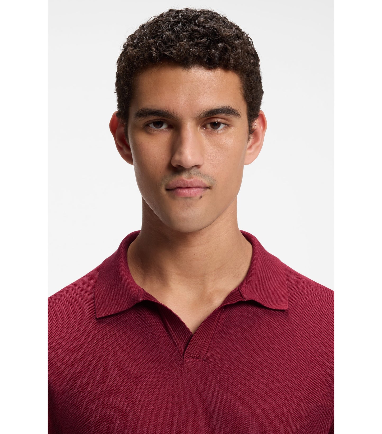 Cotton-blend knit polo with horizontal stripe