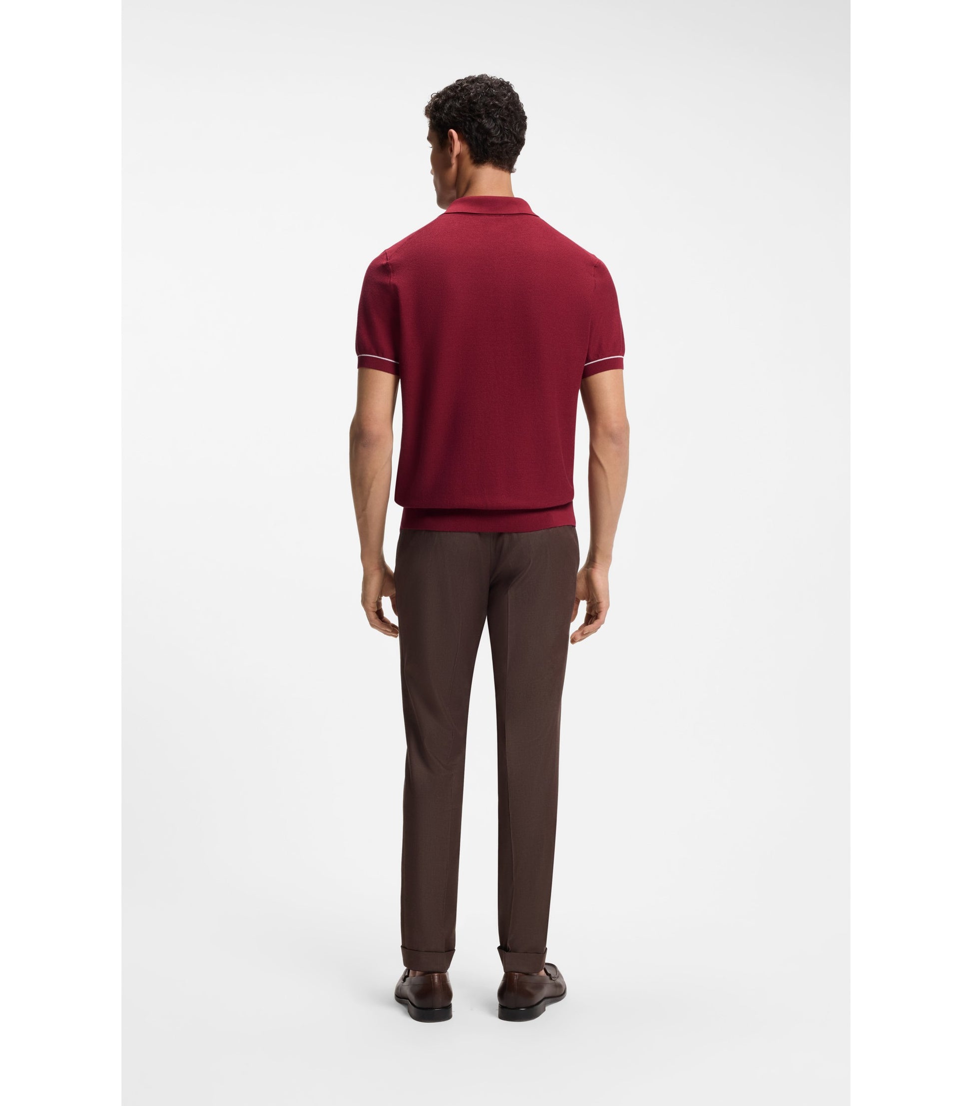 Cotton-blend knit polo with horizontal stripe