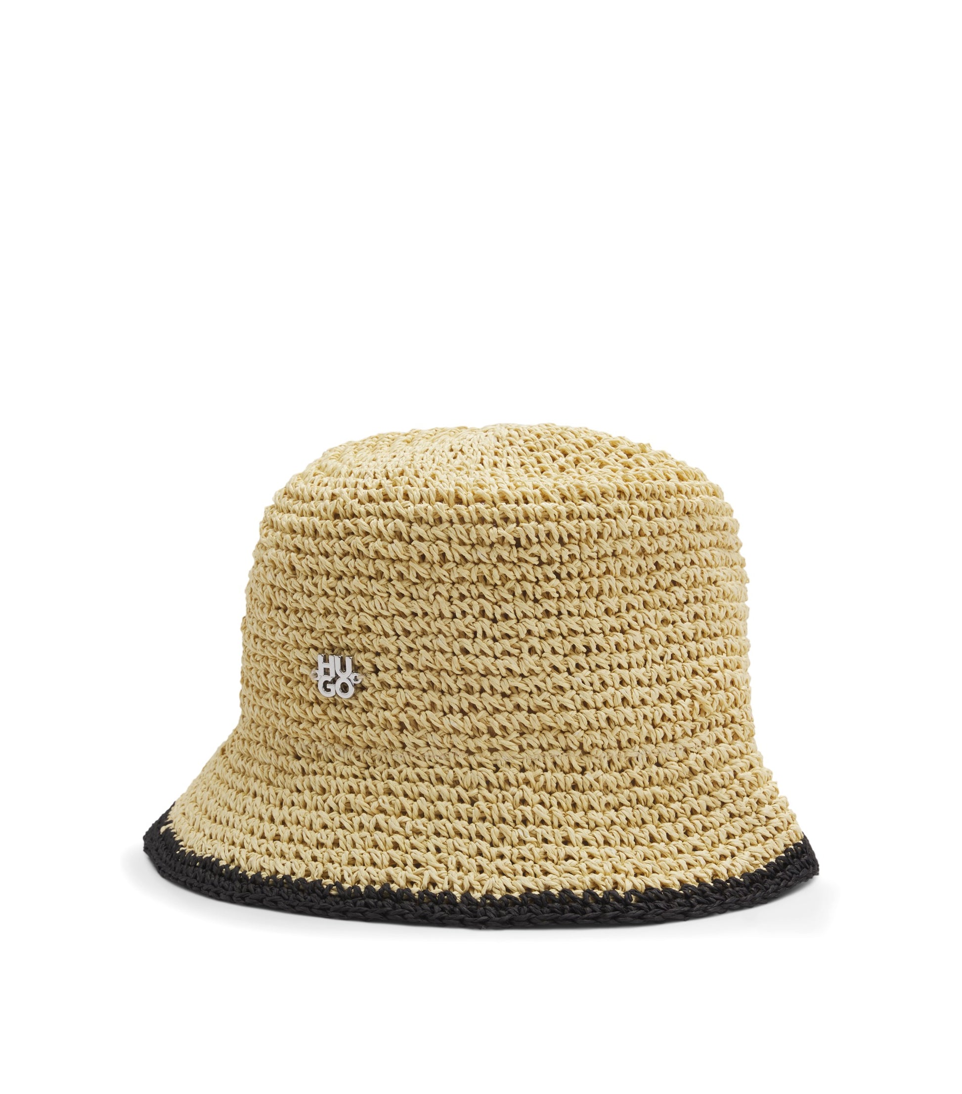 Raffia bucket hat with stacked logo