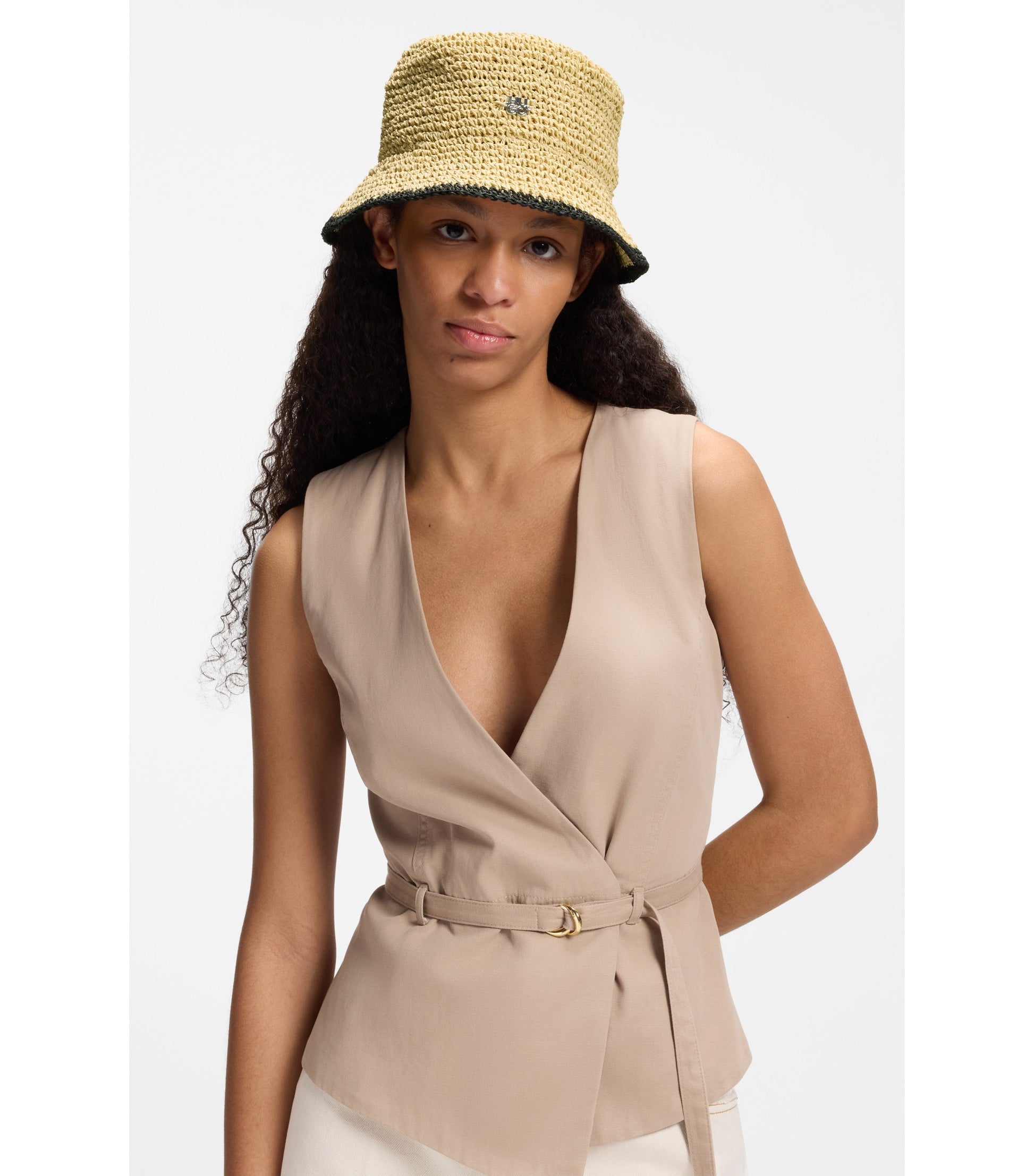Raffia bucket hat with stacked logo