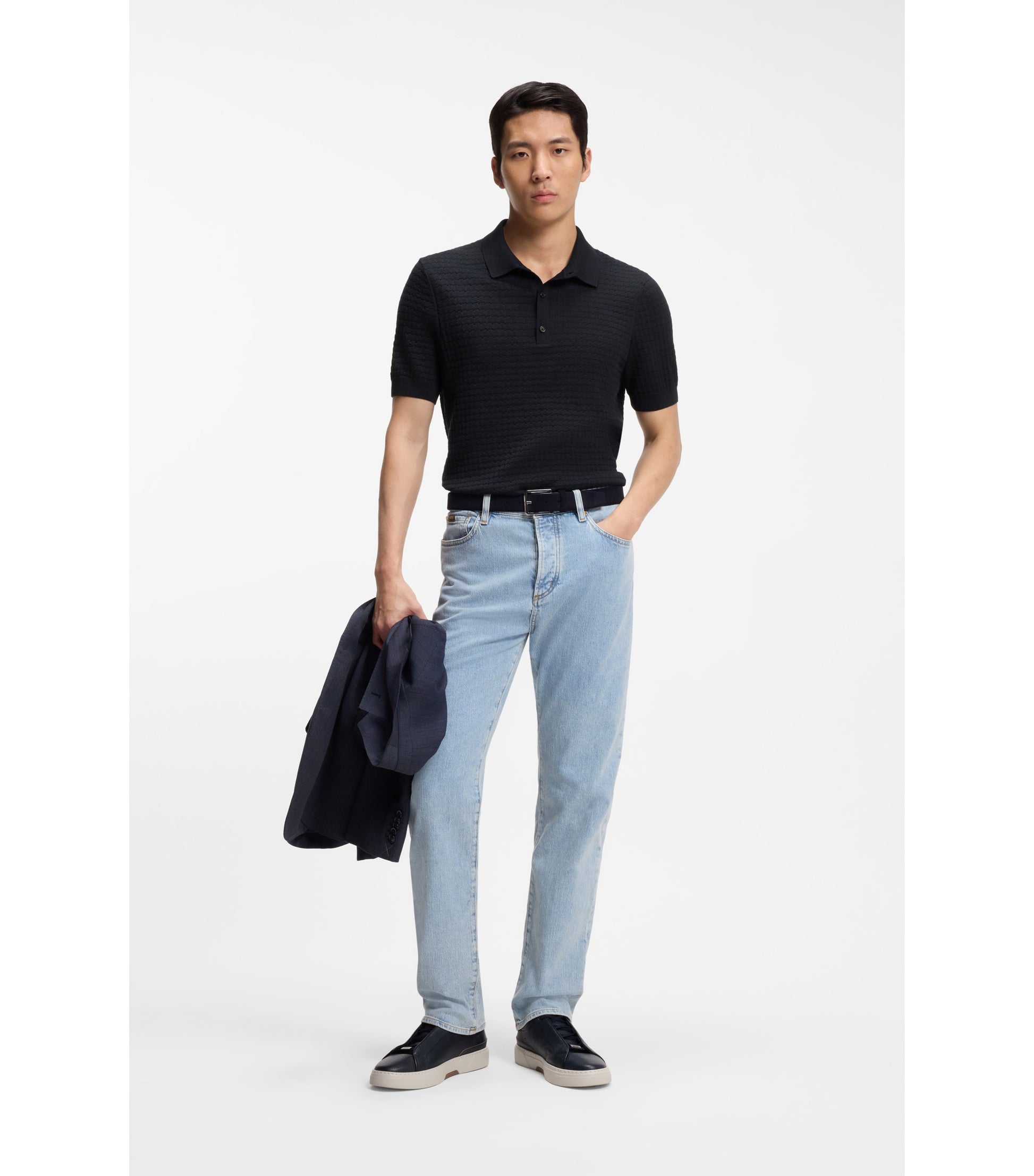 Knit polo in silk and cotton