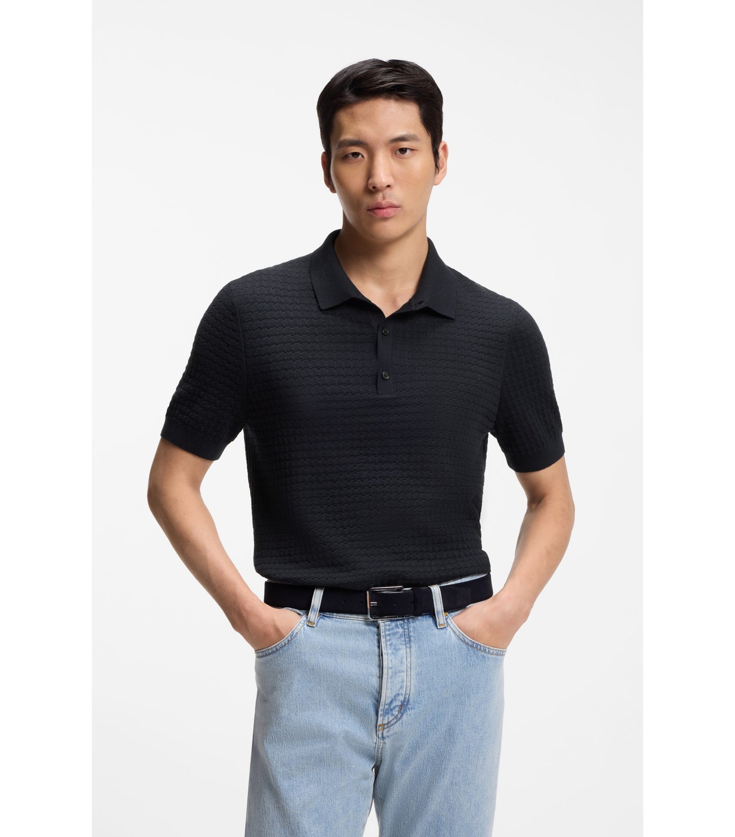 Knit polo in silk and cotton