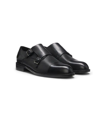 Double monk shoes in leather with perforated detail