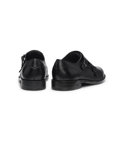 Double monk shoes in leather with perforated detail