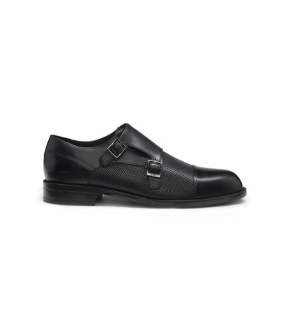 Double monk shoes in leather with perforated detail