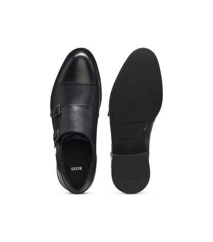 Double monk shoes in leather with perforated detail