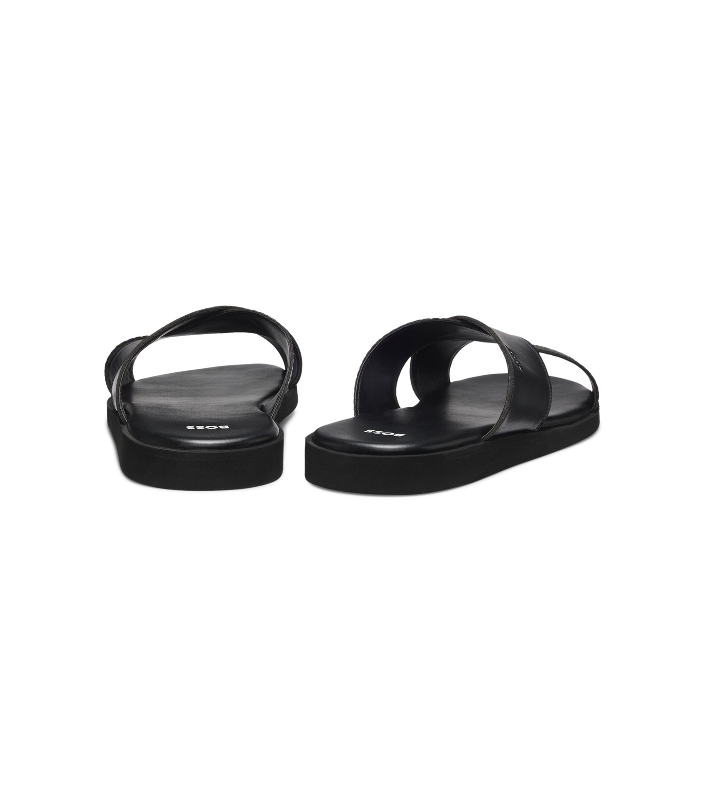 Faux-leather slides with plain and patterned straps
