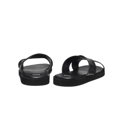 Faux-leather slides with plain and patterned straps