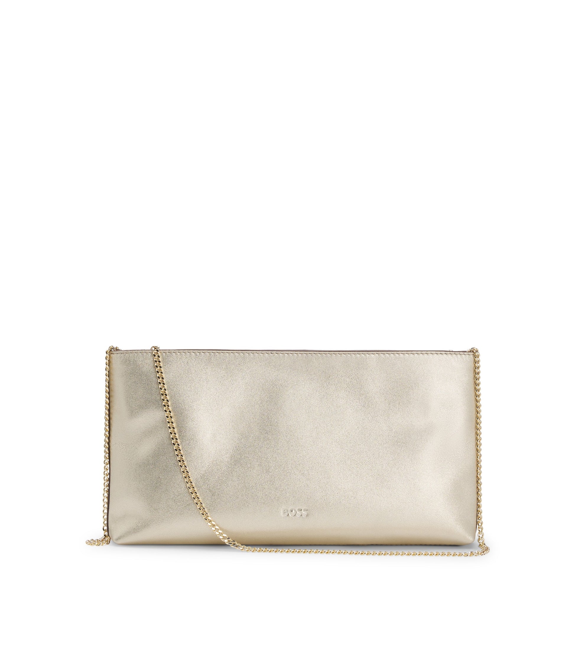 BOSS Revers metallic-leather clutch bag with split topline