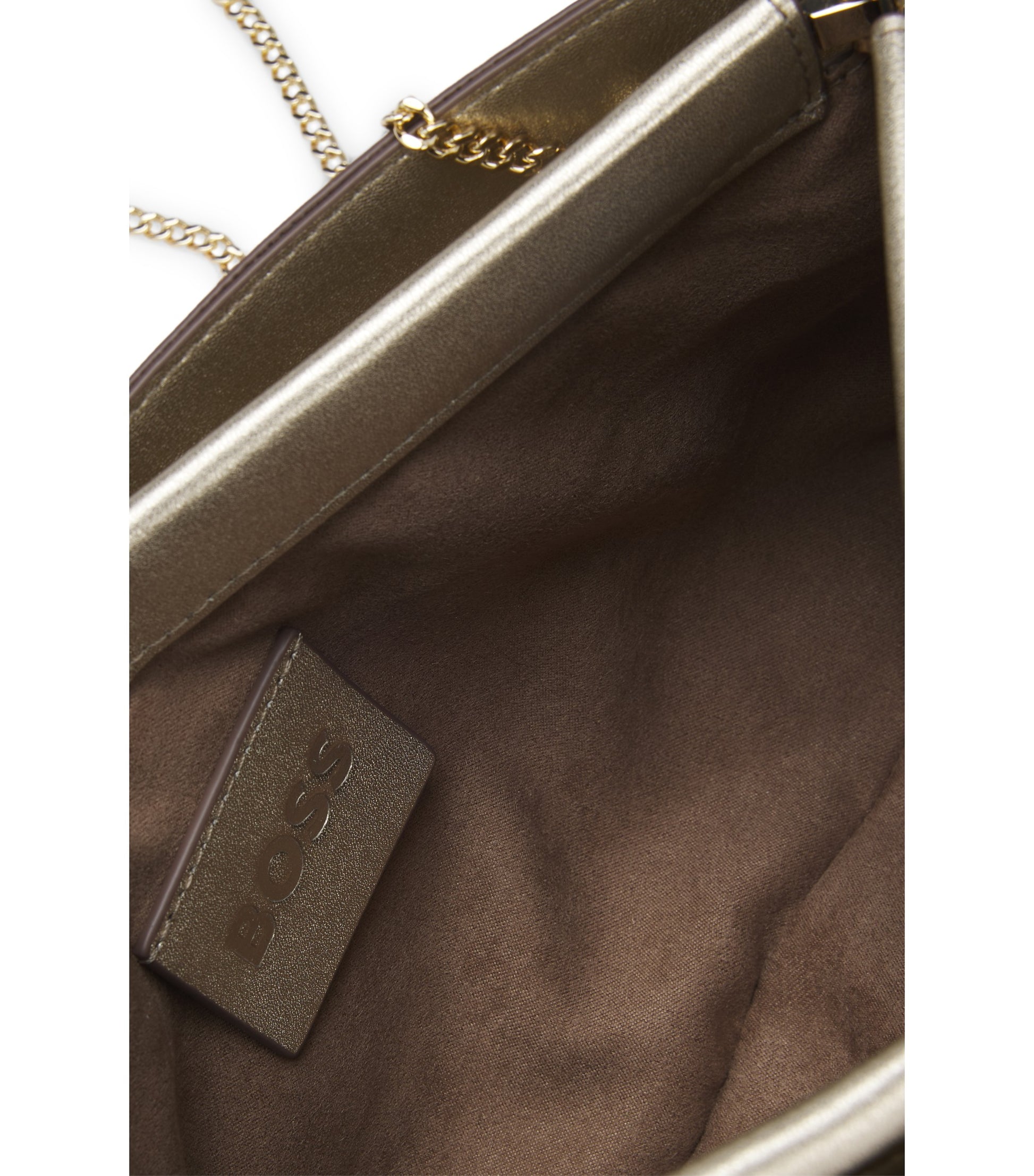 BOSS Revers metallic-leather clutch bag with split topline