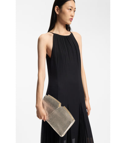 BOSS Revers metallic-leather clutch bag with split topline