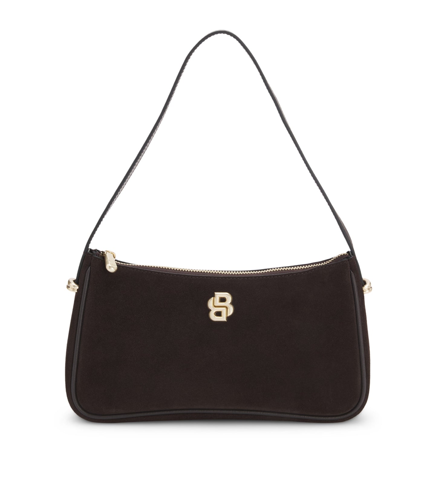 Suede shoulder bag with metallic Double B monogram