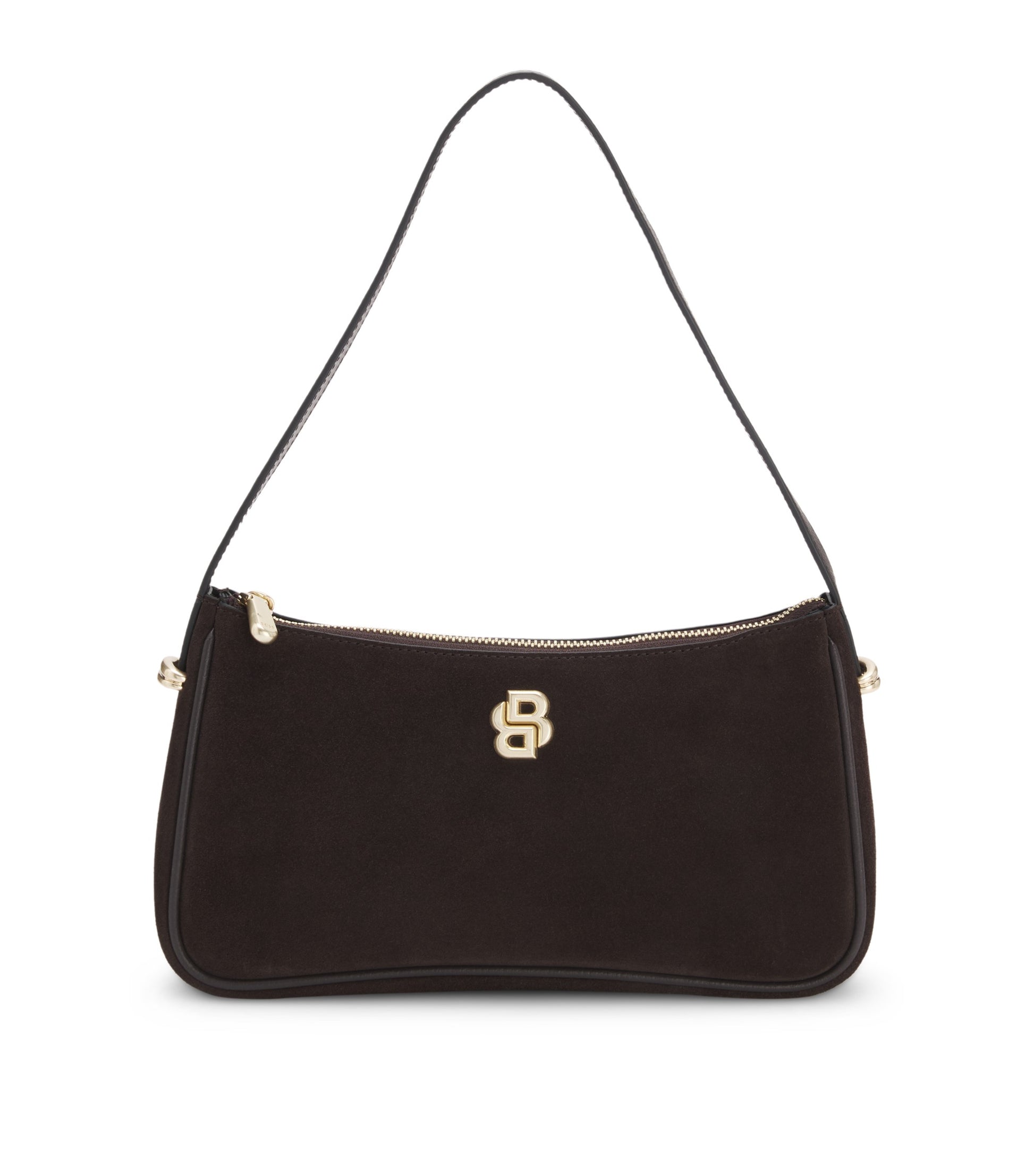 Suede shoulder bag with metallic Double B monogram