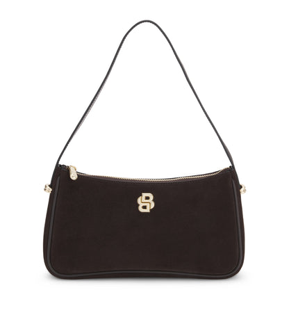 Suede shoulder bag with metallic Double B monogram