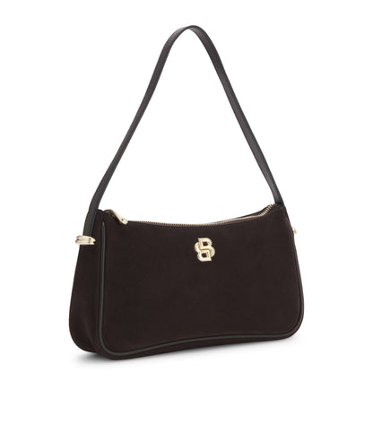 Suede shoulder bag with metallic Double B monogram