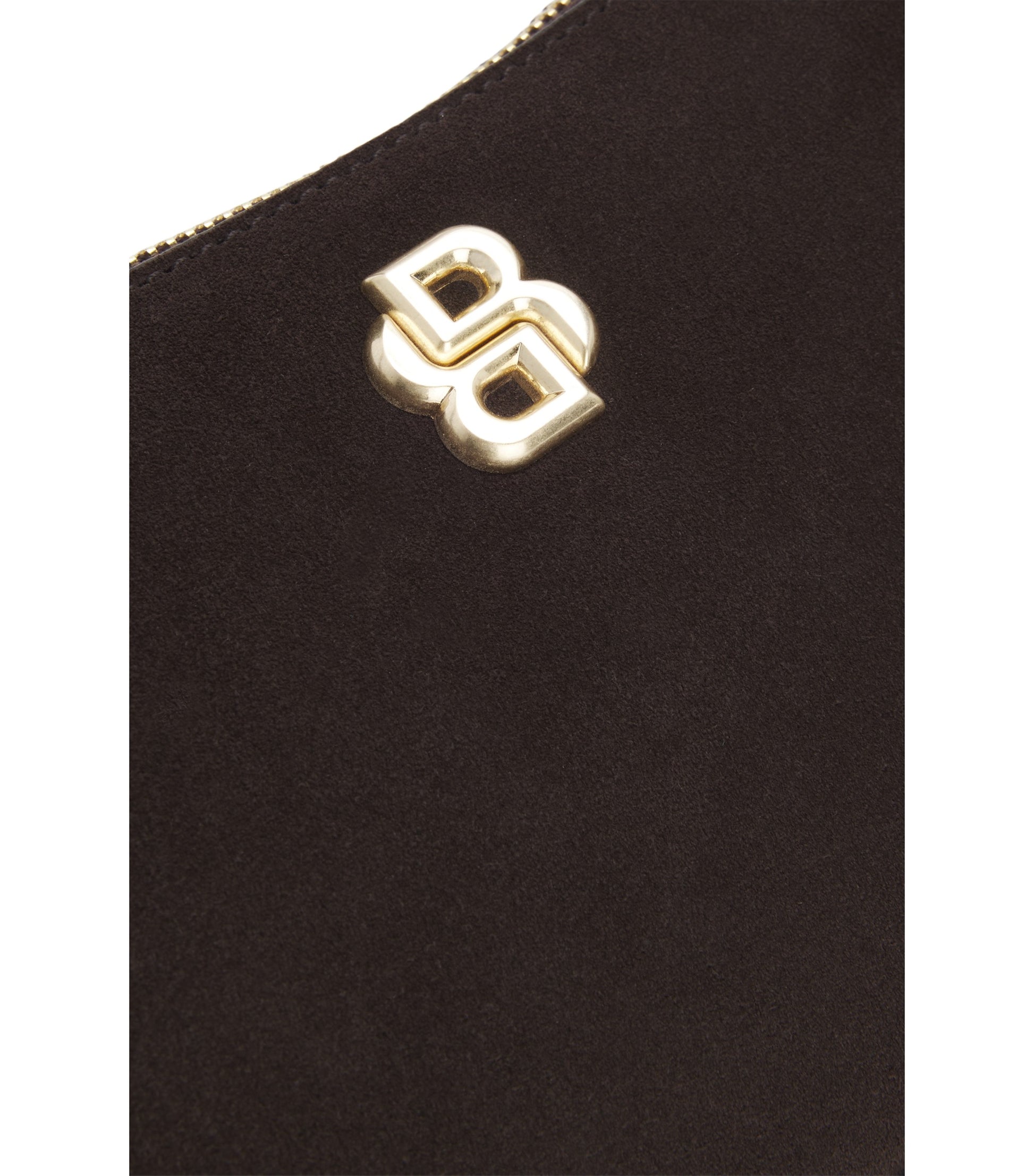 Suede shoulder bag with metallic Double B monogram