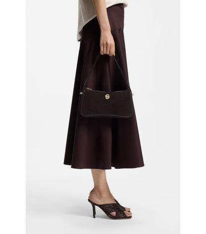 Suede shoulder bag with metallic Double B monogram