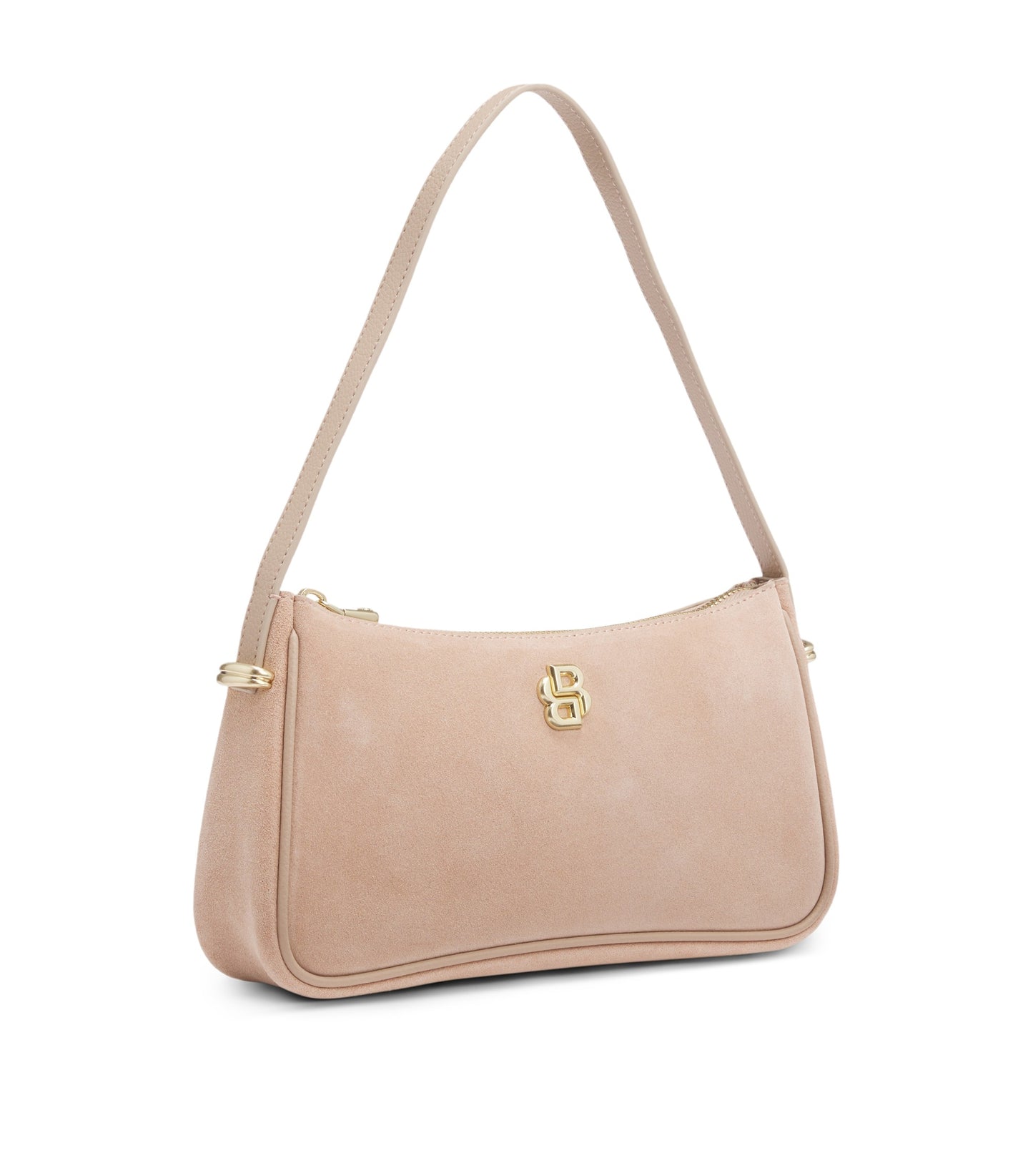 Suede shoulder bag with metallic Double B monogram