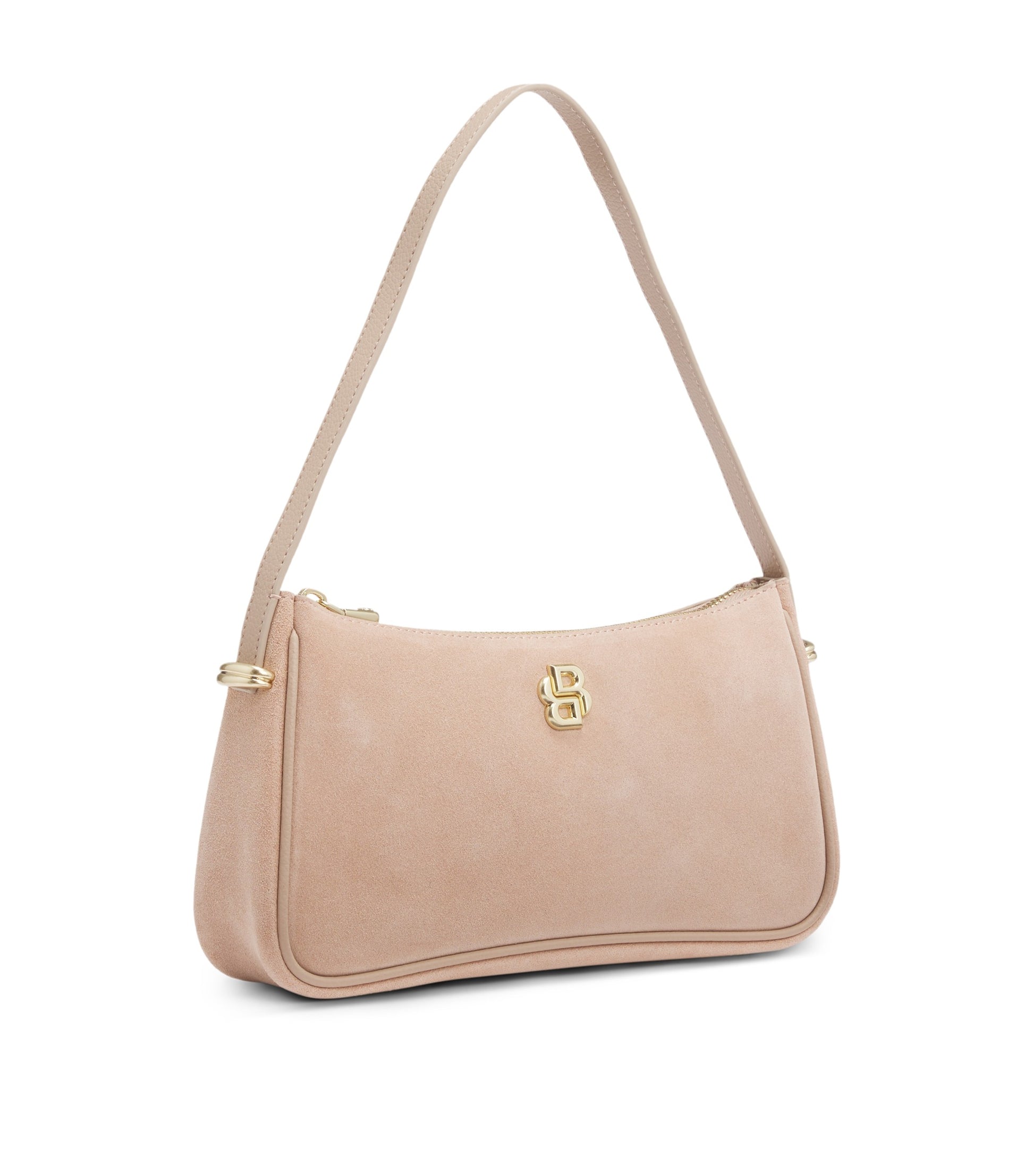 Suede shoulder bag with metallic Double B monogram