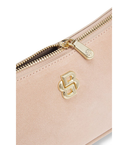 Suede shoulder bag with metallic Double B monogram
