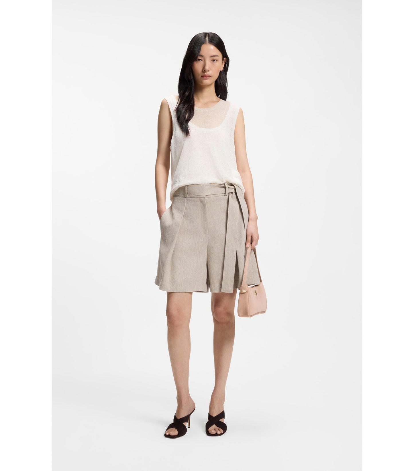 Suede shoulder bag with metallic Double B monogram