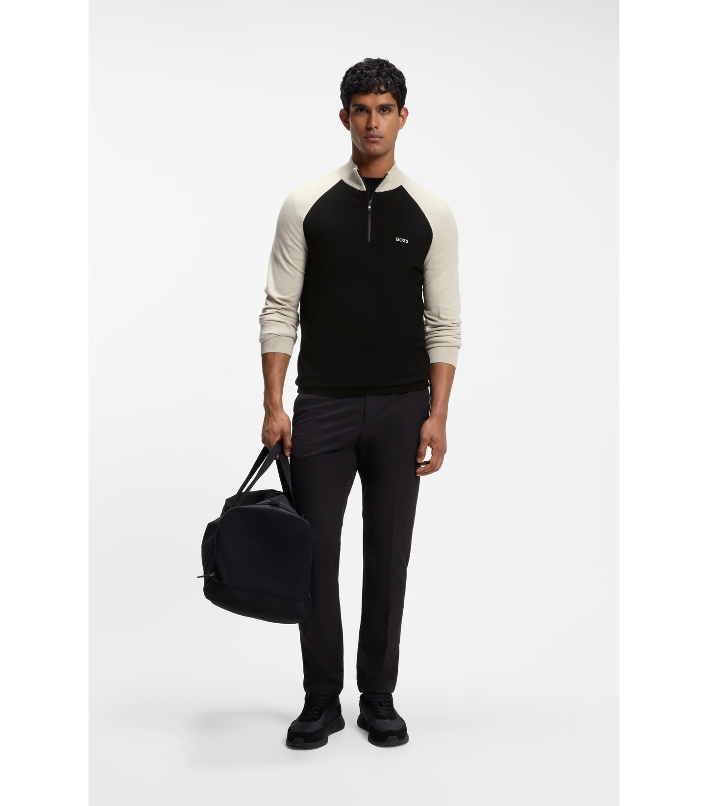 Colour-blocked sweater with zip neck