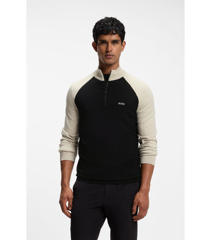 Colour-blocked sweater with zip neck