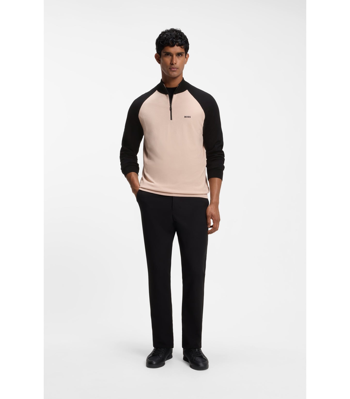 Colour-blocked sweater with zip neck