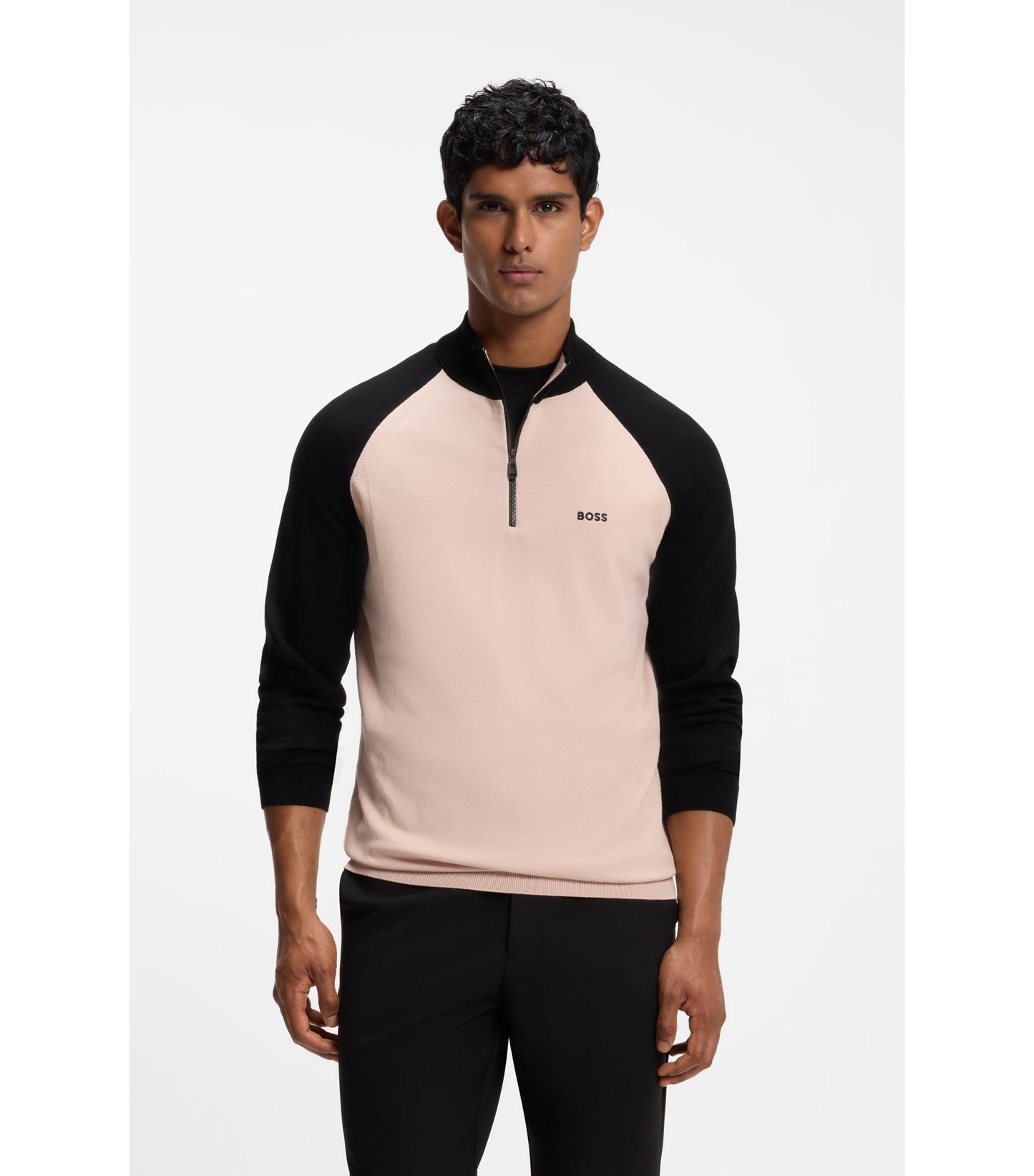 Colour-blocked sweater with zip neck