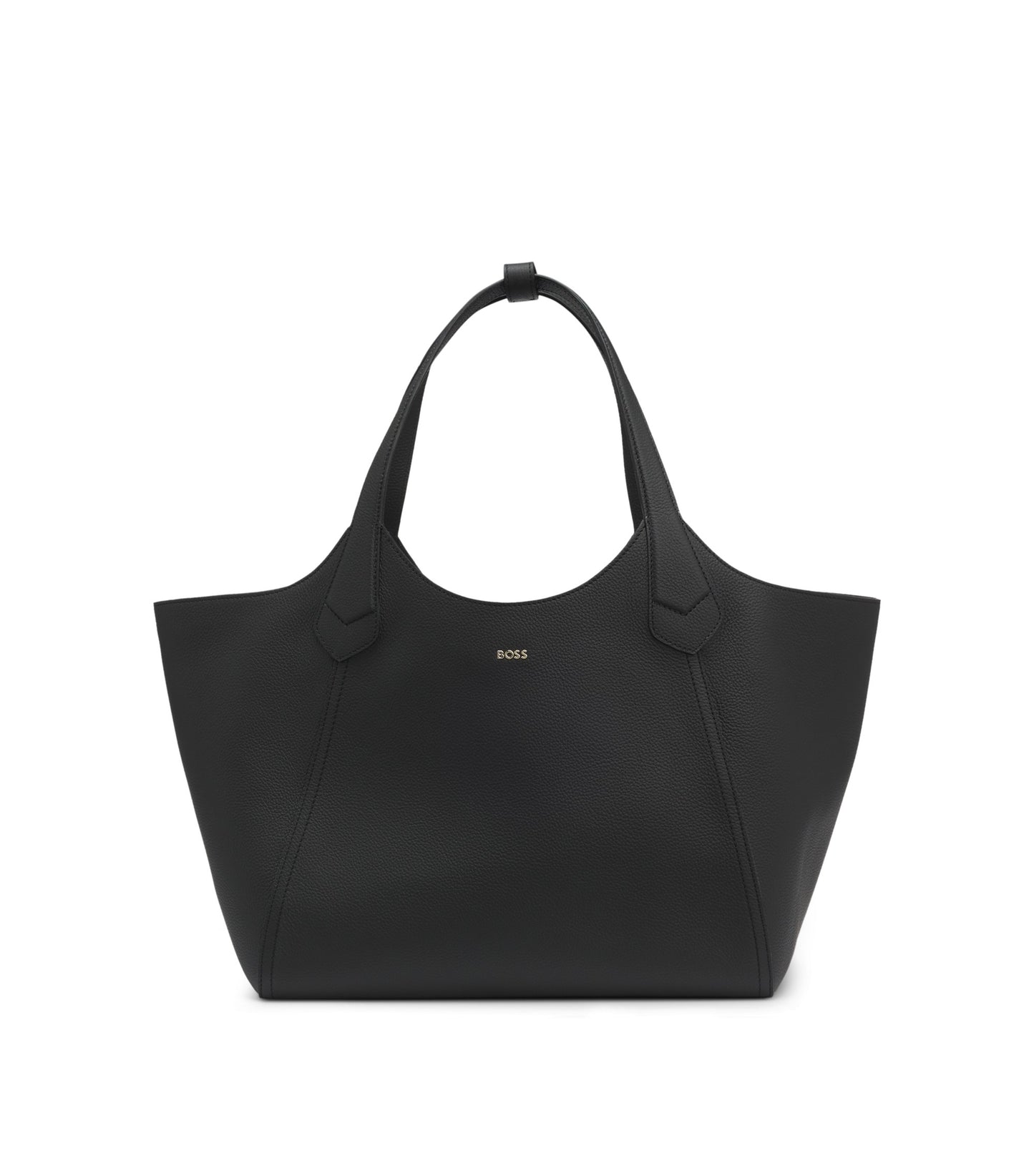 Leather tote bag with metallic logo lettering