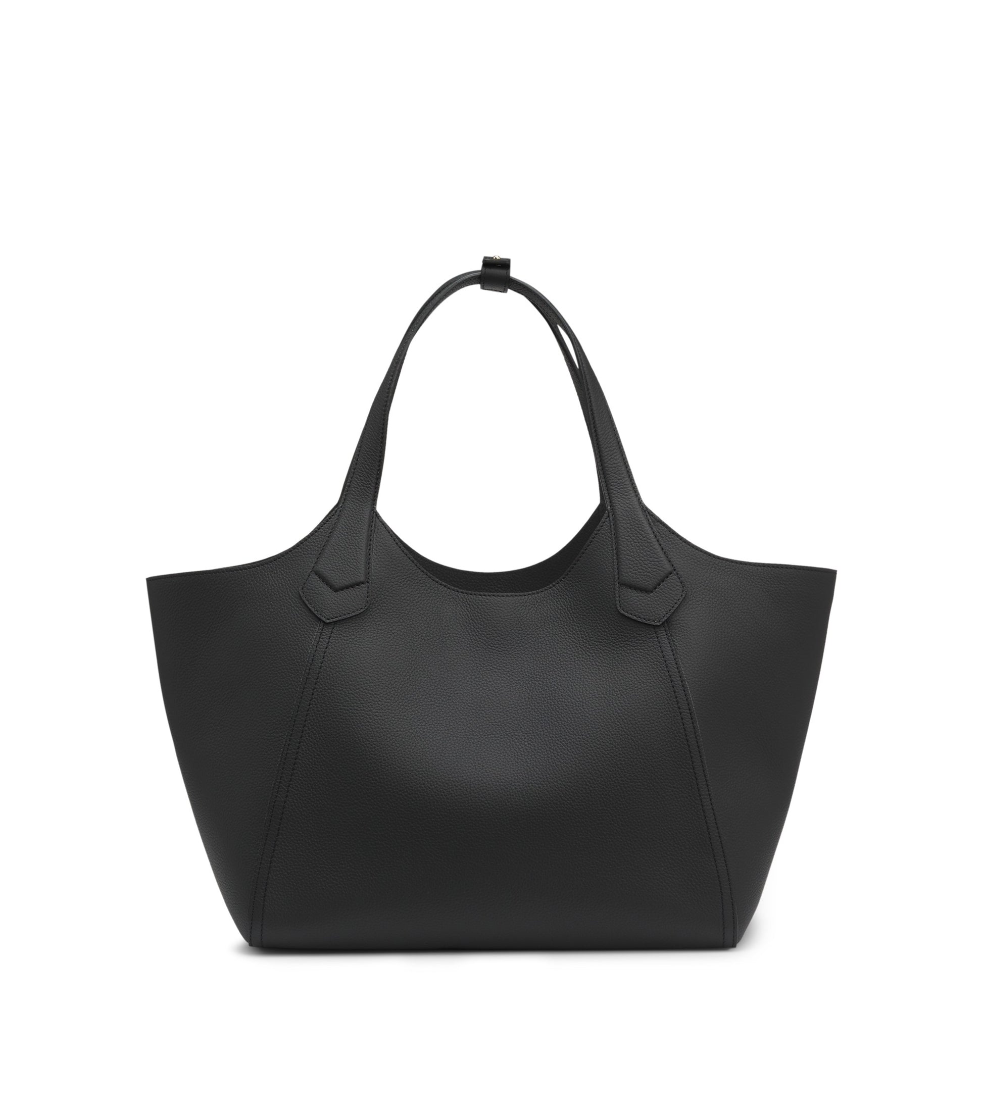 Leather tote bag with metallic logo lettering